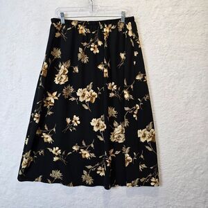 VTG Womens Skirt Sz 16W Flowy Boho Cottagecore Dark Moody Floral Black